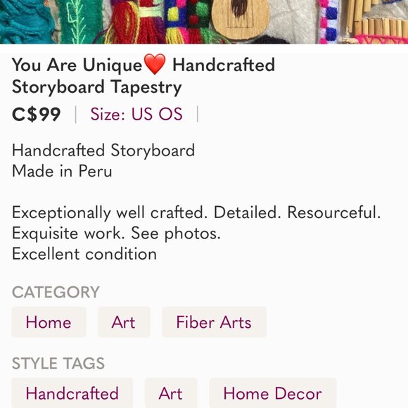 96 (HD) Home Decor. Handcrafted. Peruvian Arpillera. Wall Tapestry. - Picture 13 of 13